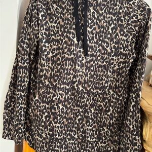 Leopard Print black fleece lined hoodie Size Medium with front pocket